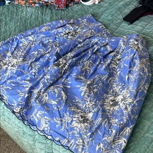 Talbots Blue Floral A-Line Skirt with Scalloped Trim
